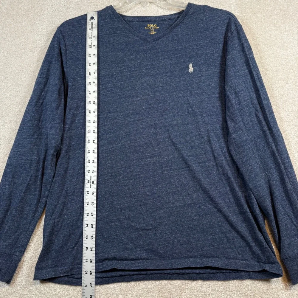 Polo Ralph Lauren Men's Blue Long Sleeve V Neck T Shirt Size‎ Large Cotton